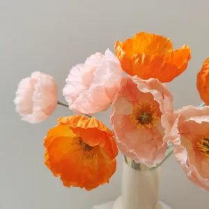 Fiore di papavero artificiale dettaglio simulazione decoro floreale casa arancione rosa