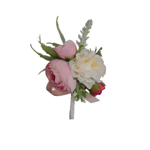 Pink artificial rose flower boutonniere corsage for wedding groom groomsman decor new style