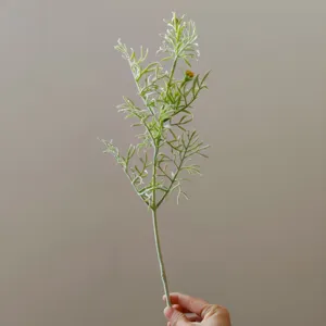 Dettaglio pianta finta foglia persiana floccata, 56cm fogliame verde per decorazione fai.