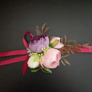 Corsé de muñeca de flores artificiales boda dama de honor rosa flores de seda fina