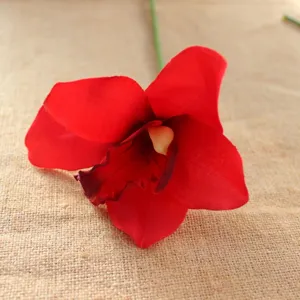 Artificial silk orchid flower head red cymbidium for home decor craft floral arrangement detail