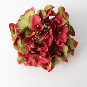 Artificial hydrangea flower head red green gradient for DIY wedding home decoration 1pc