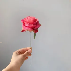 Single stem French artificial rose silk flower for beautiful home and party decor.
