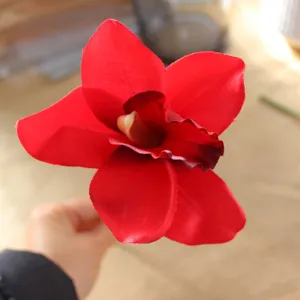 Artificial silk red cymbidium orchid flower head for home decoration and floral arrangements