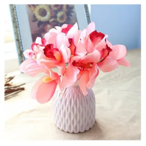 Artificial pink orchid flowers bouquet in vase home decor faux floral arrangement table