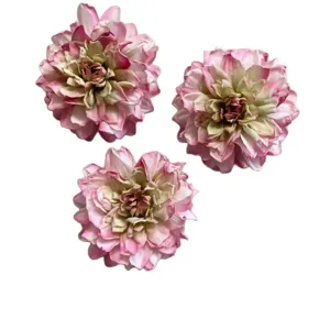 Vintage artificial dahlia flower heads pink green gradient for DIY crafts wedding decor
