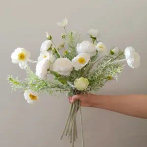 White artificial silk flower bouquet detail shot, elegant floral arrangement for home decor.