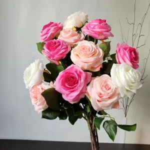 Fiore di Rosa Artificiale a Singolo Rametto Grande Rosa di Seta per Decorazione Domestica Nuziale Composizione Floreale Falsa