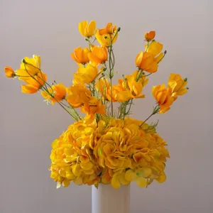 Bouquet de fleurs artificielles jaunes pour déco de table, arrangement en soie.