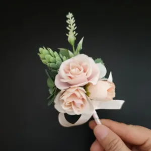 Kunstmatige roze roos corsage voor bruiloft bruidegom getuigen feest pak decoratie