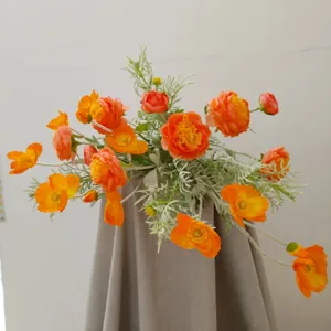 Artificial silk flower bouquet 10 stems orange poppy home decor photography props detail