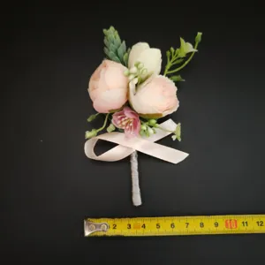 Kunstmatige roze bloem corsage met lint voor bruiloft bruidegom feest pak decoratie