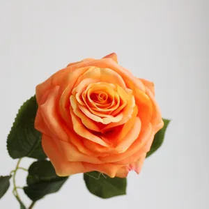 Singola rosa artificiale fiore di seta grande testa di fiore arancione decorazione casa