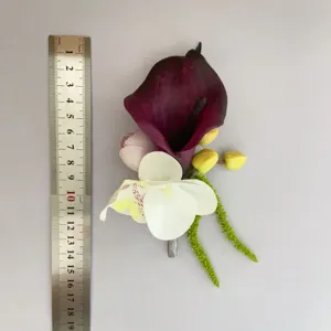 Botonier de Flor de Seda Artificial Lirio Calla Phalaenopsis Corsage Novio Bodas Fiesta Decoración de Traje de Negocios