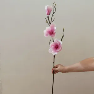 Fiore di magnolia finto 3 teste stelo artificiale decorazione foto accessorio dettaglio
