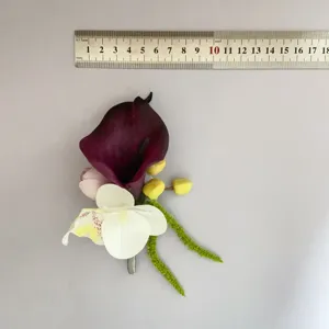 Boutonniere artificial de orquídea cala para boda novio traje decoración de flores.