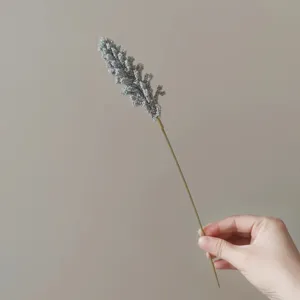 Artificial vanilla spike flower detail shot, foam berry stem for home decor and photo props.
