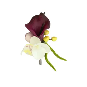 Flor artificial boutonnière boda novio corsage cala orquídea fiesta traje decor