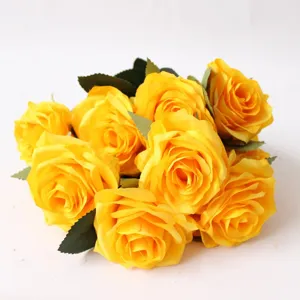 Bouquet Di Rose Artificiali Francesi A 10 Teste Fiori Di Seta Decorazione Fotografia