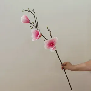 Ramo di fiori di magnolia artificiale, supporto fotografico in seta a 3 teste per decoro.