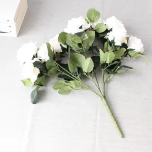 10 Teste Bouquet di Rose Artificiali Francesi Fiori di Seta Bianca Decorazione per Casa