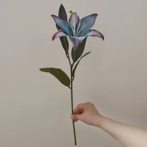 Detailed view of 3D printed vintage artificial lily flower stem for home decor photography.