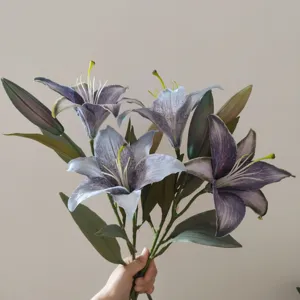 Exquisite 3D printed vintage artificial lily flower bouquet for home decor and floral design