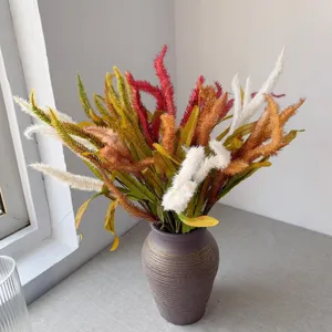 Ramo de flores artificiales cola de zorro con florero de cerámica para decoración