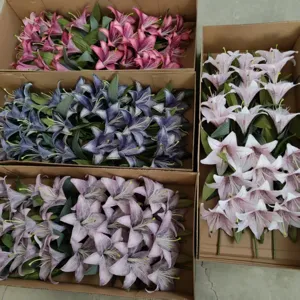 Artificial silk lily flowers 3D print vintage faux floral bundles for home decor wholesale