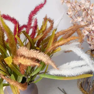 Ramo de flores artificiales caña salvia 5 cabezas planta falsa para boda decoración foto.