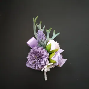 Paarse Bruidegom Corsage Zijden Bloem Pak Reversspeld Handgemaakte Trouwcorsage Zakelijk Evenement Feest Bloem Broche