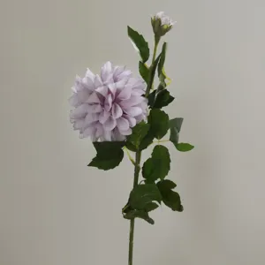 Fleur de dahlia artificielle tige unique en soie décor floral accessoire photo détail.