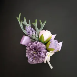 Paarse kunstmatige bloem boutonnière voor bruiloft bruidegom zakelijk pak corsage