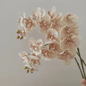 Ramo di orchidea Phalaenopsis artificiale tocco 3D grigio avena decorazione floreale casa