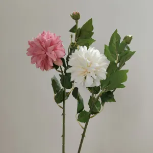 Tiges de fleurs de dahlia artificielles roses et blanches pour accessoires de decoration.