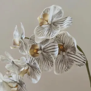 Primo piano dettagliato di fiori di orchidea phalaenopsis artificiali grigio inchiostro 3D.