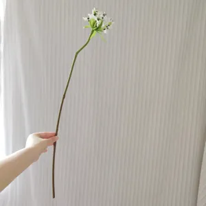 Detailed close-up of artificial Star of Bethlehem flower stem, elegant floral decor prop.