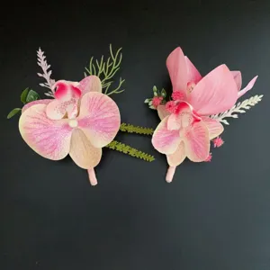 Artificial pink orchid boutonniere groom corsage suit lapel flower for wedding party