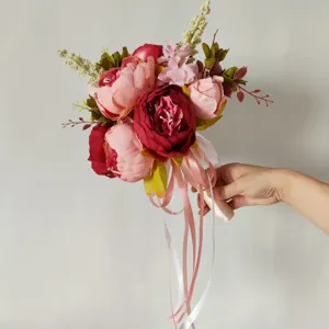 Artificial peony hydrangea bridal bouquet silk flowers for wedding party home decor