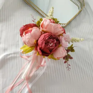 Artificial Peony Hydrangea Hand Bouquet Wedding Bridal Silk Flowers Gift for Travel Photography