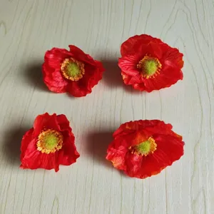Artificial poppy flower heads fake silk flowers red DIY hair accessories craft floral 4pcs