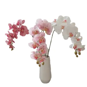 3D touch phalaenopsis artificial orchid flower arrangement with white vase for home decor.