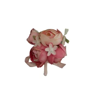 Artificial rose boutonniere pink wedding corsage groom groomsmen groom gift flower decor
