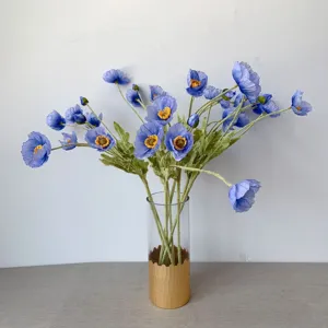Artificial Iceland Poppy flowers, flocked silk floral bouquet for home decor, vase arrangement.