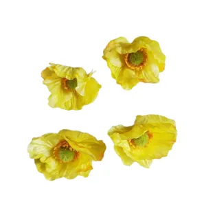4pcs yellow artificial poppy flower heads silk DIY hair accessories graduation cap floral decor