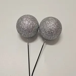 Bolas decorativas para adornos de tartas con purpurina plateada con palos para fiestas.