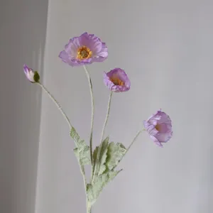 Artificial Iceland poppy flower stem faux floral decoration for home decor table centerpiece