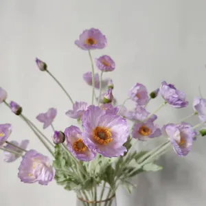 Artificial Iceland poppy bouquet details, light purple silk flower arrangement for decor