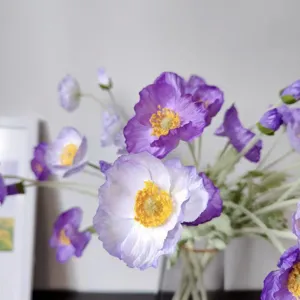 Artificial Iceland poppy silk flower detail, purple and white gradient artificial floral decor for home.