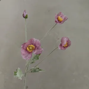 4-head Iceland poppy artificial flower frosted silk flower home decor coral pink detail shot